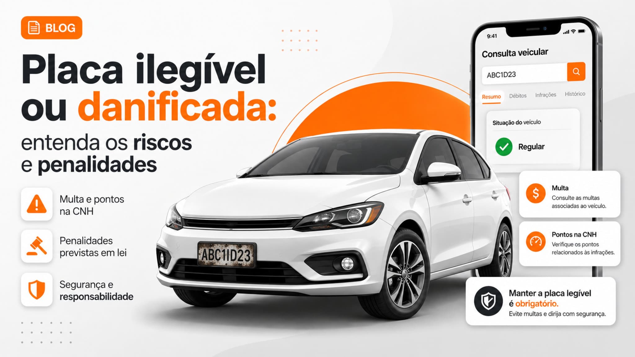Placa ilegível ou danificada: multas, pontos e como evitar problemas